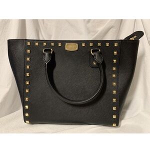 NWT Michael Kora Sandrine Large Black Saffiano Leather Tote Black $440